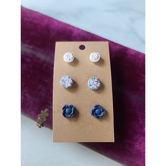 Polymer Clay Floral Stud Earrings New, Set Of Three - Picture 1 of 10